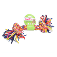 Happy Pet Dog Toy is multi-colored knotted ropes.